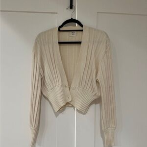 Aritzia Cream Ribbed Cardigan Sweater